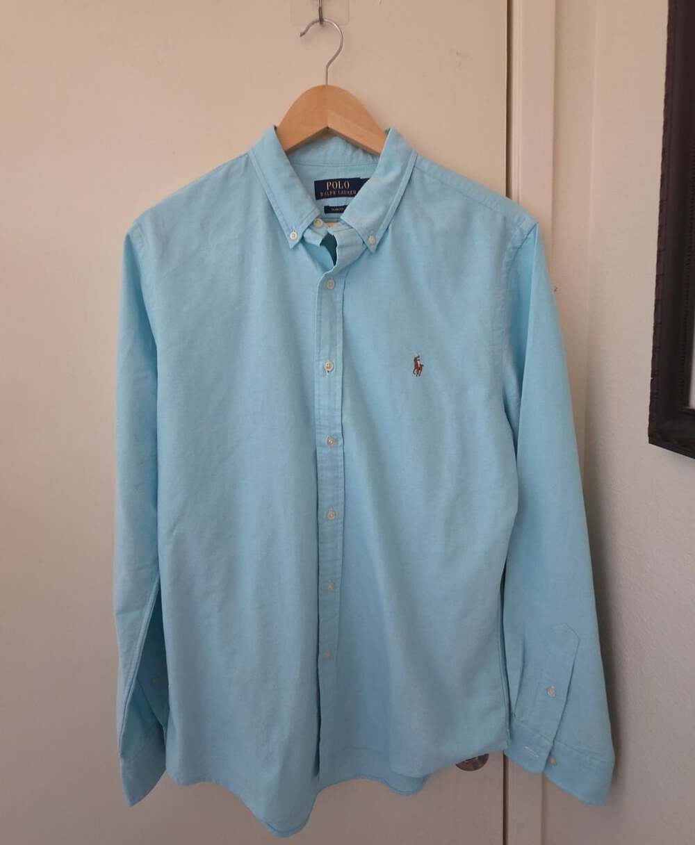 Polo Ralph Lauren Oxford Shirt Size L Slim Fit Aqua Blue Color.